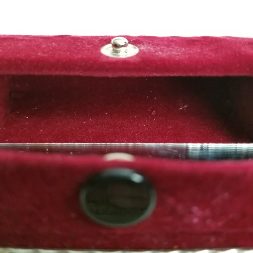 Vintage Double Lipstick Case Silver Plated Velvet Mirror Floral Scrollwork